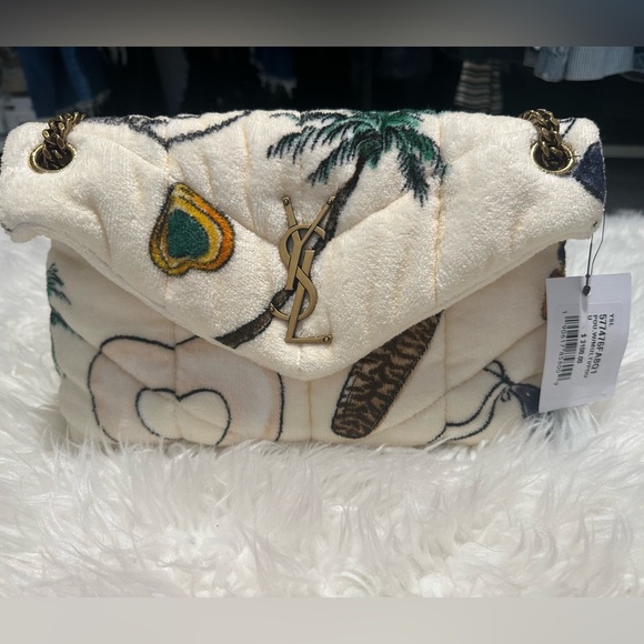 NWT SAINT LAURENT Loulou Puffer Shoulder Bag Quilted Printed Terry Cloth Small - Picture 2 of 16